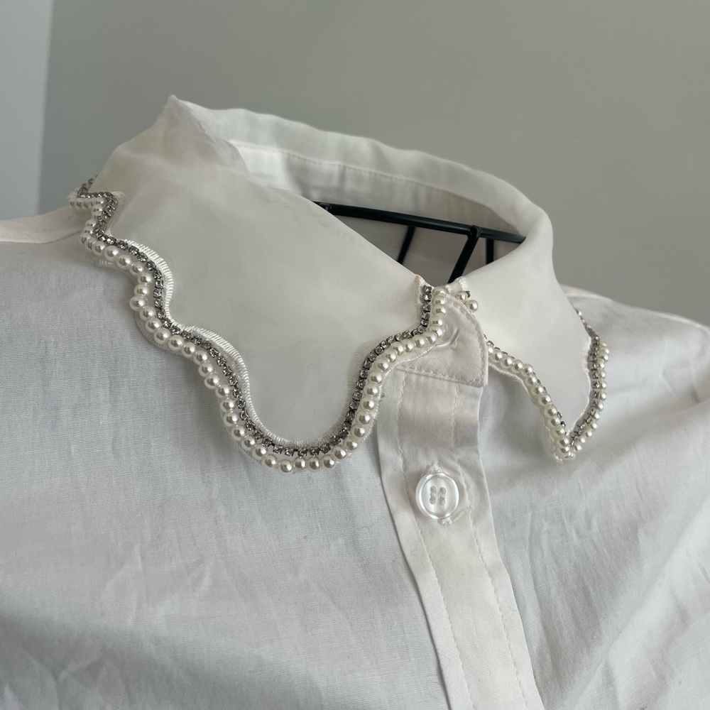 Jason Wu White Shirt with Embellished Collar - Picture 3 of 9